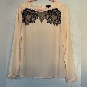 The Limited Cream Blouse with Black Lace Accents